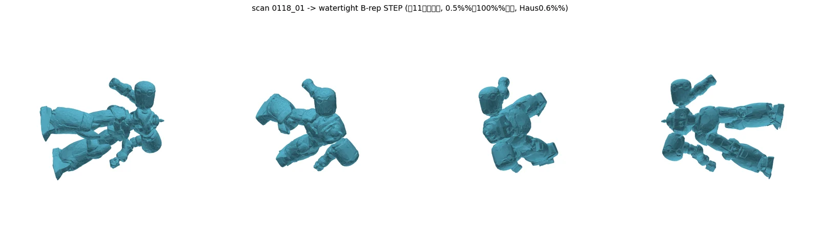 実スキャンから変換した閉ソリッドSTEPの4方向ビュー